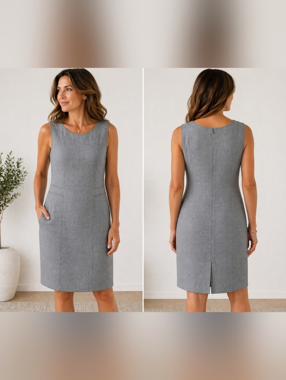 ann taylor loft linen blend sheath dress size 12 gray sleeveless shift